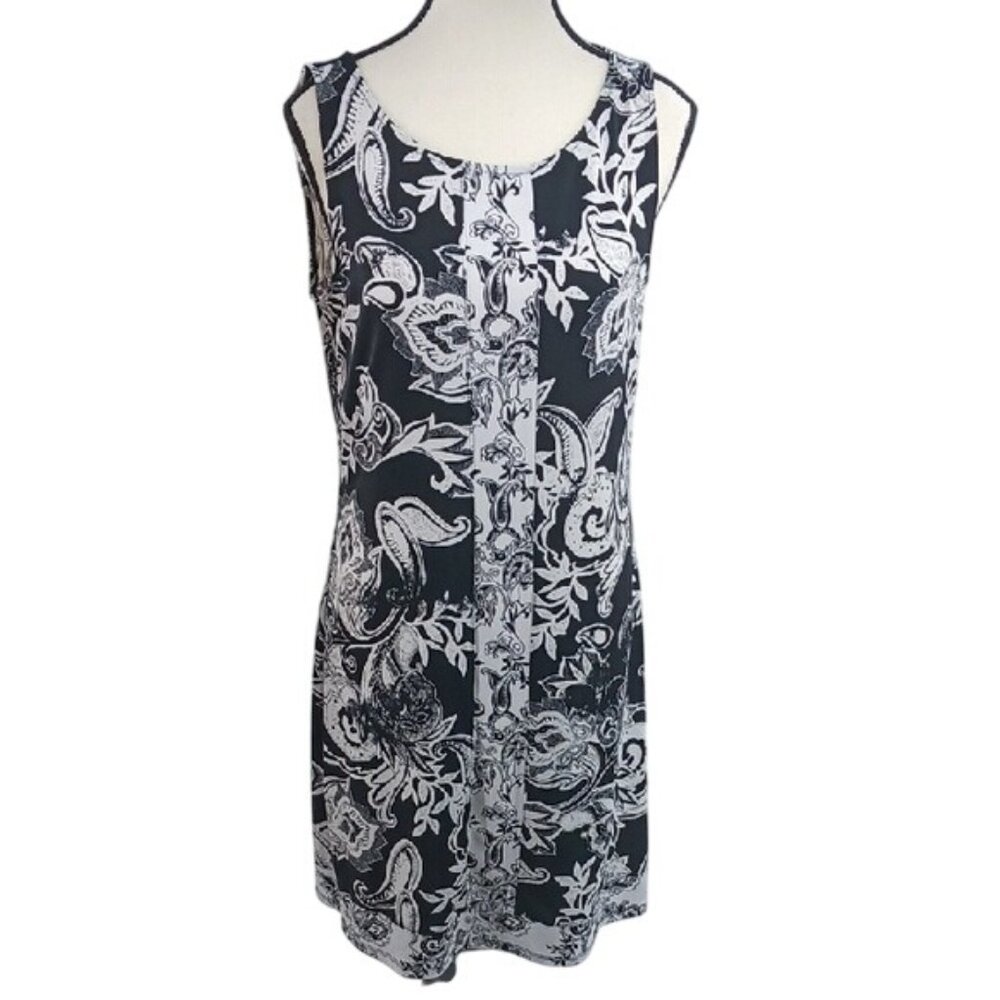 White House Black Market Dress Womens Small Sleeveless Black White Floral Print